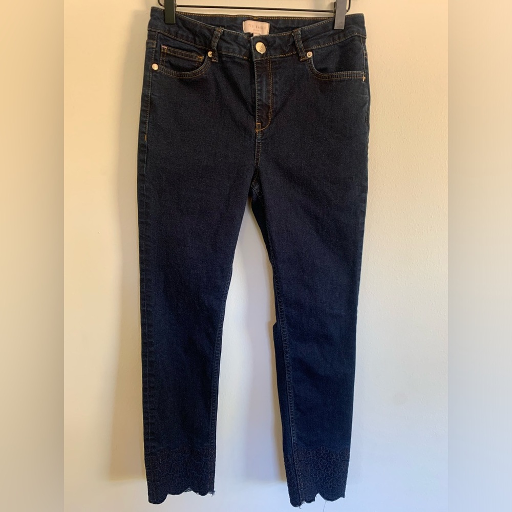 Ted Baker London Dark Blue Scalloped Embroidered Hem Jeans Size 30